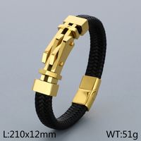 Business Color Block 304 Stainless Steel Leather Knitting 18K Gold Plated Men's Bangle sku image 4
