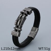 Business Color Block 304 Stainless Steel Leather Knitting 18K Gold Plated Men's Bangle sku image 2