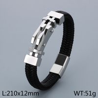 Business Color Block 304 Stainless Steel Leather Knitting 18K Gold Plated Men's Bangle sku image 1