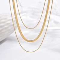 304 Stainless Steel 14K Gold Plated Classic Style Solid Color Layered Necklaces main image 3