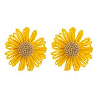 1 Pair Casual Ethnic Style Beach Flower Beaded Alloy Raffia 14K Gold Plated Ear Studs sku image 3