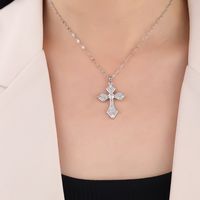 Wholesale Punk Cross 304 Stainless Steel Copper Inlay 18K Gold Plated Zircon Pendant Necklace main image 5