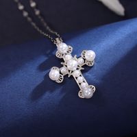 Wholesale Punk Cross 304 Stainless Steel Copper Inlay 18K Gold Plated Zircon Pendant Necklace sku image 2