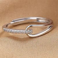 Titanium Steel Copper 18K Gold Plated Simple Style Hollow Out Inlay Geometric Zircon Open Rings main image 7