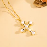 Wholesale Punk Cross 304 Stainless Steel Copper Inlay 18K Gold Plated Zircon Pendant Necklace sku image 1