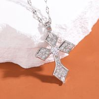 Wholesale Punk Cross 304 Stainless Steel Copper Inlay 18K Gold Plated Zircon Pendant Necklace sku image 3