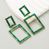 1 Pair Simple Style Classic Style Square Hollow Out Inlay Alloy Glass 14K Gold Plated Drop Earrings main image 3