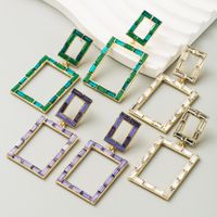 1 Pair Simple Style Classic Style Square Hollow Out Inlay Alloy Glass 14K Gold Plated Drop Earrings main image 1