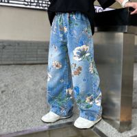 Streetwear Flower Elastic Waist Denim Boys Pants main image 1