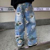 Streetwear Flower Elastic Waist Denim Boys Pants sku image 1