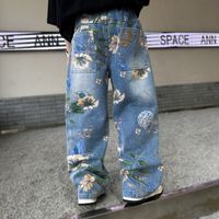 Streetwear Flower Elastic Waist Denim Boys Pants sku image 4