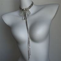 Wholesale Jewelry Sexy Bow Knot Arylic Rhinestone Copper Glass Silver Plated Inlay Long Necklace main image 7