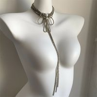 Wholesale Jewelry Sexy Bow Knot Arylic Rhinestone Copper Glass Silver Plated Inlay Long Necklace main image 4