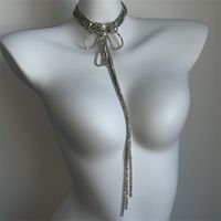 Wholesale Jewelry Sexy Bow Knot Arylic Rhinestone Copper Glass Silver Plated Inlay Long Necklace main image 6