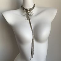 Wholesale Jewelry Sexy Bow Knot Arylic Rhinestone Copper Glass Silver Plated Inlay Long Necklace main image 2