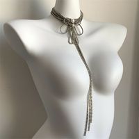 Wholesale Jewelry Sexy Bow Knot Arylic Rhinestone Copper Glass Silver Plated Inlay Long Necklace main image 3