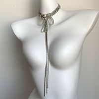 Wholesale Jewelry Sexy Bow Knot Arylic Rhinestone Copper Glass Silver Plated Inlay Long Necklace main image 5