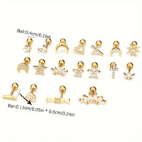 1 Piece IG Style Star Moon Inlay 304 Stainless Steel Zircon 14K Gold Plated Ear Studs main image 2