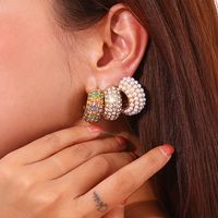 1 Pair Classic Style Color Block Inlay 304 Stainless Steel Rhinestones Pearl 18K Gold Plated Ear Studs main image 5