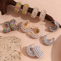 1 Pair Classic Style Color Block Inlay 304 Stainless Steel Rhinestones Pearl 18K Gold Plated Ear Studs main image 1