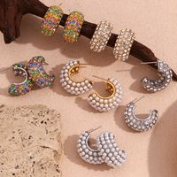 1 Pair Classic Style Color Block Inlay 304 Stainless Steel Rhinestones Pearl 18K Gold Plated Ear Studs main image 6