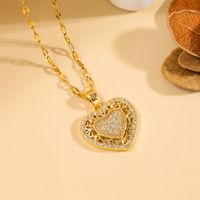 Wholesale Elegant Heart Shape 304 Stainless Steel Copper Inlay 18K Gold Plated Zircon Pendant Necklace main image 3