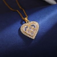 Wholesale Elegant Heart Shape 304 Stainless Steel Copper Inlay 18K Gold Plated Zircon Pendant Necklace sku image 3