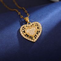 Wholesale Elegant Heart Shape 304 Stainless Steel Copper Inlay 18K Gold Plated Zircon Pendant Necklace sku image 4