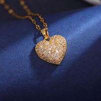 Wholesale Elegant Heart Shape 304 Stainless Steel Copper Inlay 18K Gold Plated Zircon Pendant Necklace sku image 1