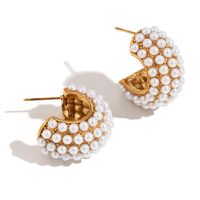 1 Pair Classic Style Color Block Inlay 304 Stainless Steel Rhinestones Pearl 18K Gold Plated Ear Studs sku image 5