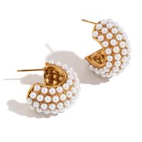 1 Paire Style Classique Bloc De Couleur Incruster Acier Inoxydable 304 Strass Perle Plaqué Or 18K Boucles D'Oreilles sku image 5