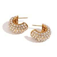 1 Pair Classic Style Color Block Inlay 304 Stainless Steel Rhinestones Pearl 18K Gold Plated Ear Studs sku image 6