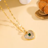 Wholesale Elegant Heart Shape 304 Stainless Steel Copper Inlay 18K Gold Plated Zircon Pendant Necklace main image 4
