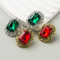 1 Pair Casual Retro Round Square Hollow Out Inlay Carving Resin Zinc Alloy Resin Glass 14K Gold Plated Ear Studs main image 4