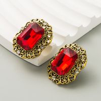 1 Pair Casual Retro Round Square Hollow Out Inlay Carving Resin Zinc Alloy Resin Glass 14K Gold Plated Ear Studs main image 6