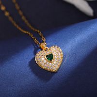 Wholesale Elegant Heart Shape 304 Stainless Steel Copper Inlay 18K Gold Plated Zircon Pendant Necklace sku image 1