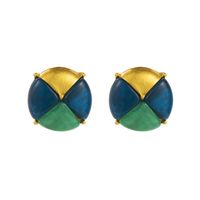 1 Pair Casual Retro Round Square Hollow Out Inlay Carving Resin Zinc Alloy Resin Glass 14K Gold Plated Ear Studs sku image 4