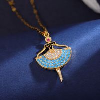 Wholesale Cute Human 304 Stainless Steel Copper Inlay 18K Gold Plated Zircon Pendant Necklace sku image 1
