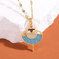 Wholesale Cute Human 304 Stainless Steel Copper Inlay 18K Gold Plated Zircon Pendant Necklace main image 5