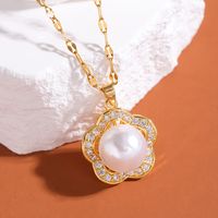 Wholesale Elegant Solid Color 304 Stainless Steel Copper Inlay 18K Gold Plated Zircon Pendant Necklace main image 4
