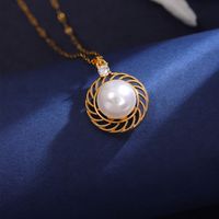 Wholesale Elegant Solid Color 304 Stainless Steel Copper Inlay 18K Gold Plated Zircon Pendant Necklace sku image 3