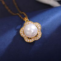 Wholesale Elegant Solid Color 304 Stainless Steel Copper Inlay 18K Gold Plated Zircon Pendant Necklace sku image 1