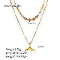 304 Stainless Steel 18K Gold Plated IG Style Simple Style Beaded Fish Tail Double Layer Necklaces main image 2