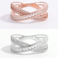 Sterling Silver Rose Gold Plated White Gold Plated Elegant Inlay Cross Zircon Rings main image 1