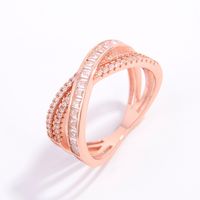 Sterling Silver Rose Gold Plated White Gold Plated Elegant Inlay Cross Zircon Rings main image 4