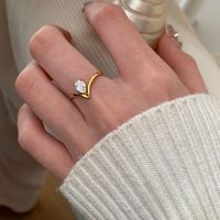 Vintage Style Solid Color 304 Stainless Steel 18K Gold Plated Zircon Rings In Bulk sku image 1