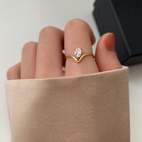 Vintage Style Solid Color 304 Stainless Steel 18K Gold Plated Zircon Rings In Bulk main image 5