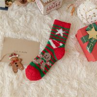 Women's Cute Christmas Tree Santa Claus Snowman Acetate Fibre Coral Fleece Crew Socks sku image 5