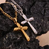 304 Stainless Steel 18K Gold Plated Simple Style Cross Pendant Necklace main image 4