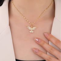 Wholesale Elegant Bird 304 Stainless Steel Copper Inlay 18K Gold Plated Zircon Pendant Necklace main image 4